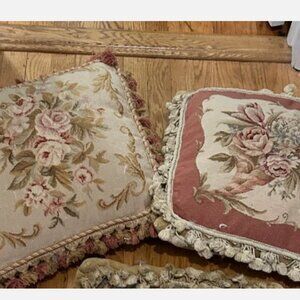 Bundle of 2 Handmade needlepoint pillow covers  Antique